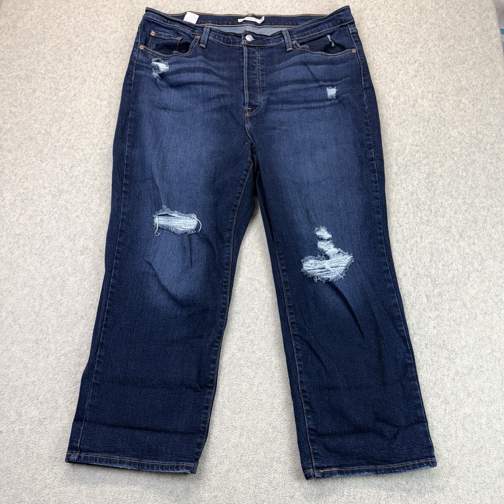Levi's Women's Ribcage Straight Ankle Jeans 20W Dark Wash Distressed Denim